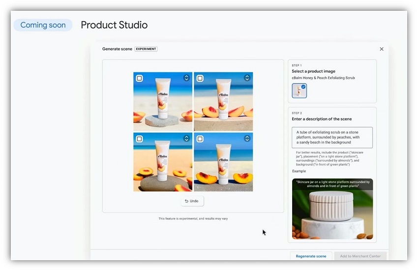 Google 마케팅 라이브 2023에서 발표된 Product Studio는 AI를 사용하여 제품 이미지를 생성합니다.